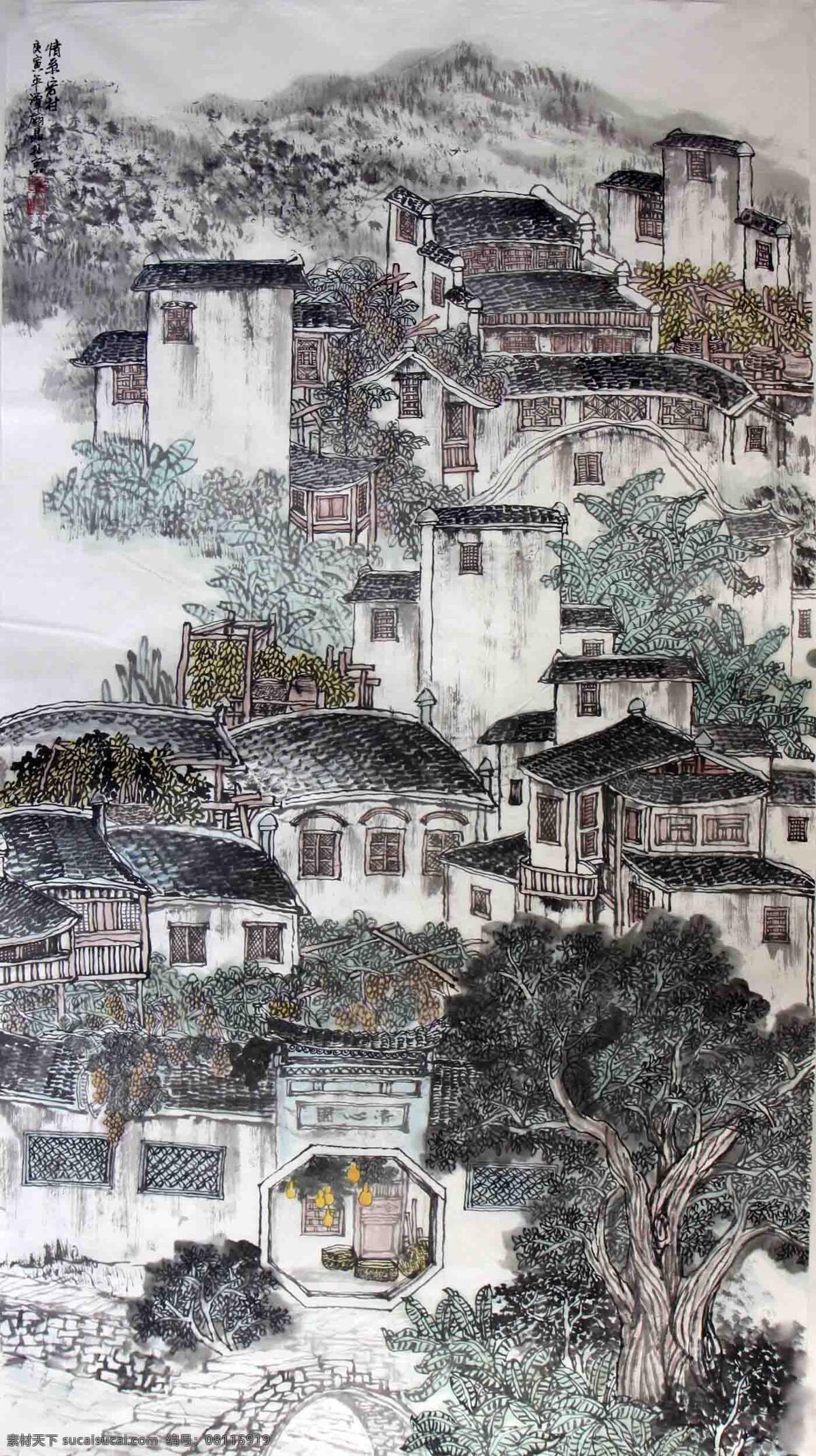 大理 特色 民居 国画 白族民居 高精度 照壁 家居装饰素材 山水风景画