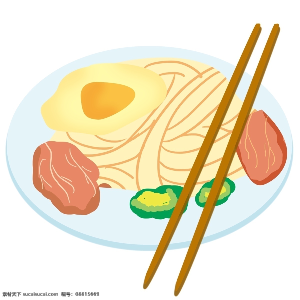 精致 美味 面条 插画 白色的盘子 精美的食物 食物 拉面 面条插画 筷子 卡通食物插画 美味拉面