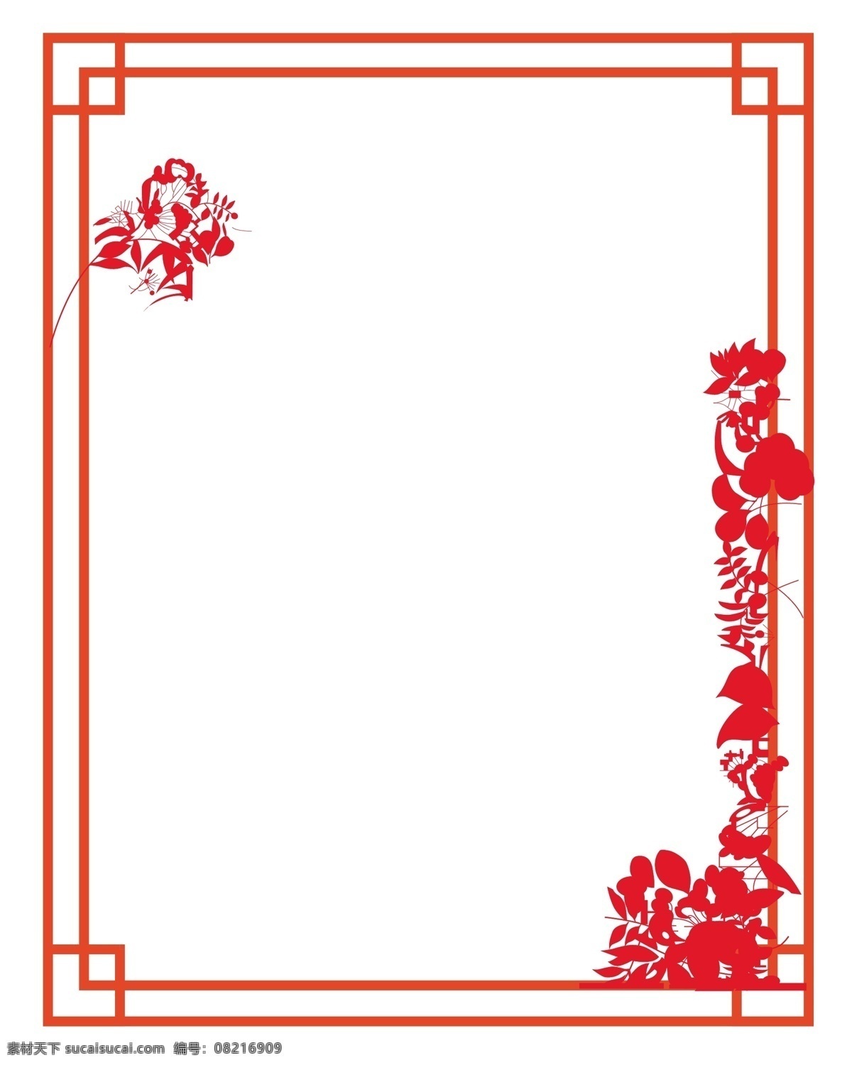 红色 剪纸 新年 框架 插画 中国风框架 花纹框架 新年框架 花纹边框 漂亮的花纹 红色花纹 装饰框架 过年 花草 装饰