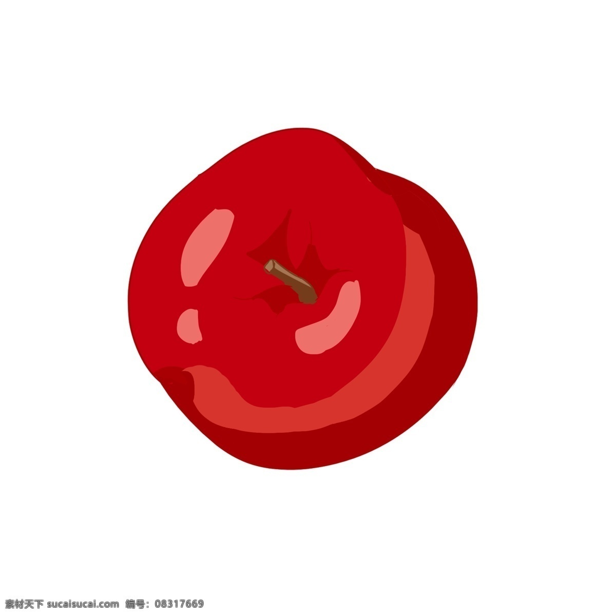 手绘 水果 红色 苹果 一个 整个 深红色 叶子 浅色 粉色 中国风画法 水果之王 装饰 贴画