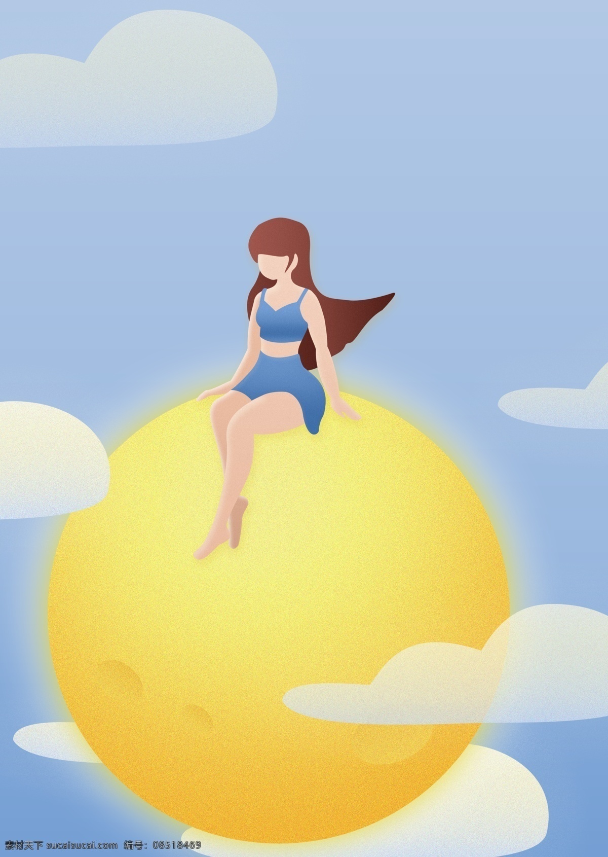 月亮 上 女孩 moon 云 裙子 女