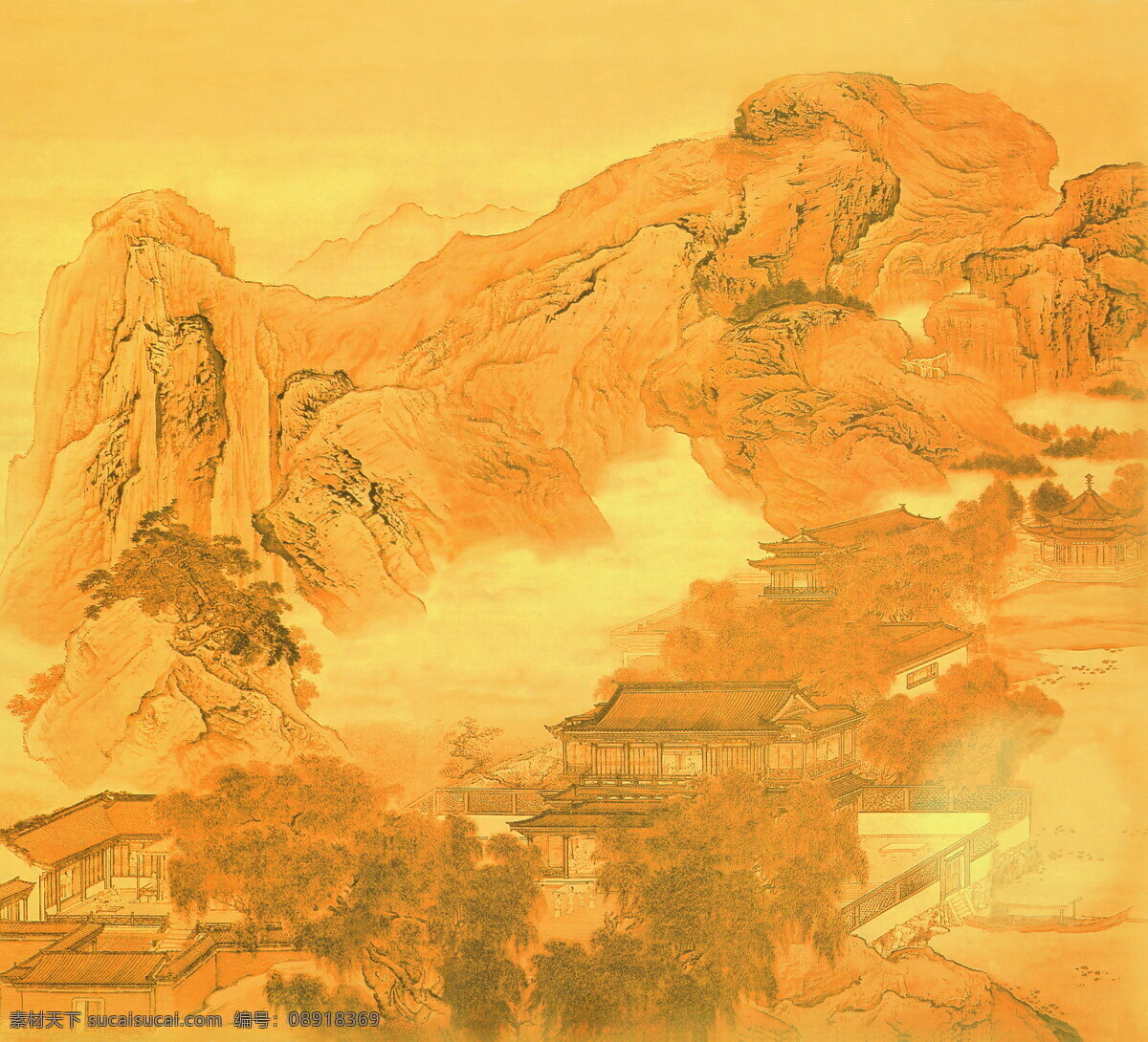 古画 中国画 古典 绘画 江南人家 人物 山水 艺术 楼阁 家居装饰素材 山水风景画