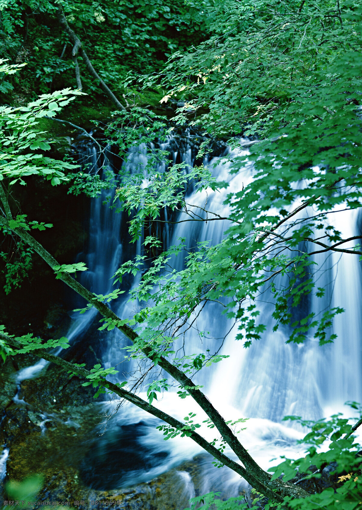 丛林 中 瀑布 山水 自然风景 装饰素材 山水风景画