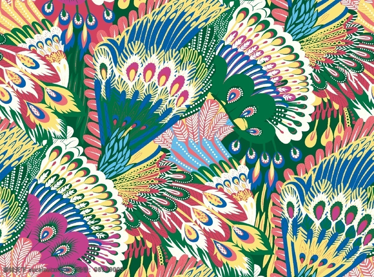 大牌 孔雀毛图片 孔雀毛印花 手绘花 印花 环境设计 效果图