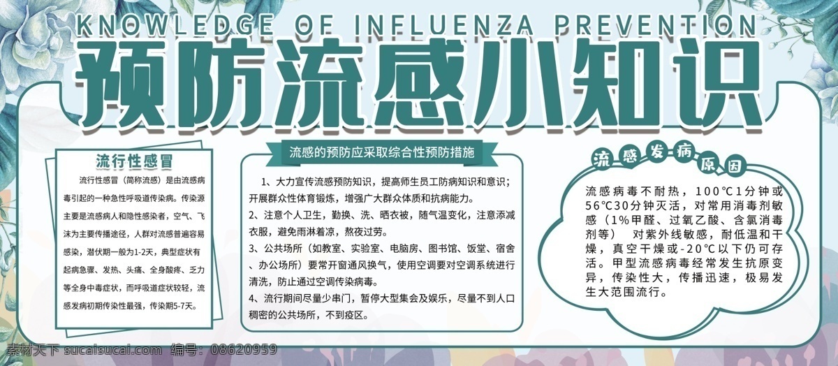 原创 简约 青 绿色 创意 预防 流感 小 知识 内容 展板 青绿色 花卉 小知识 源文件 框框