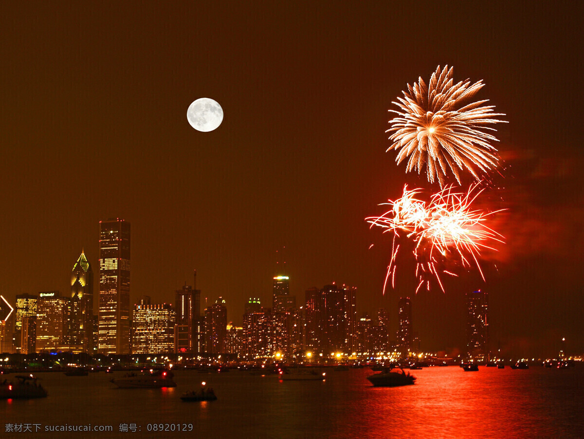 城市夜景 高楼 海边城市 海面 建筑景观 礼花 烟花 繁华 都市 夜 繁华都市夜 都市夜 烟火 月光 纽约大都市 欧美夜景 空中礼花 游轮 游艇 自然景观 风景 生活 旅游餐饮