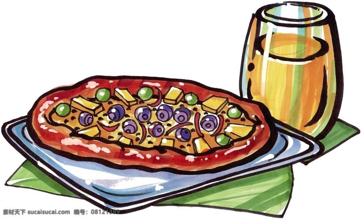 手绘披萨 手绘美食 马克 笔 手绘 美食 餐饮美食 效果 图 绘画作品 绘画书法 文化艺术