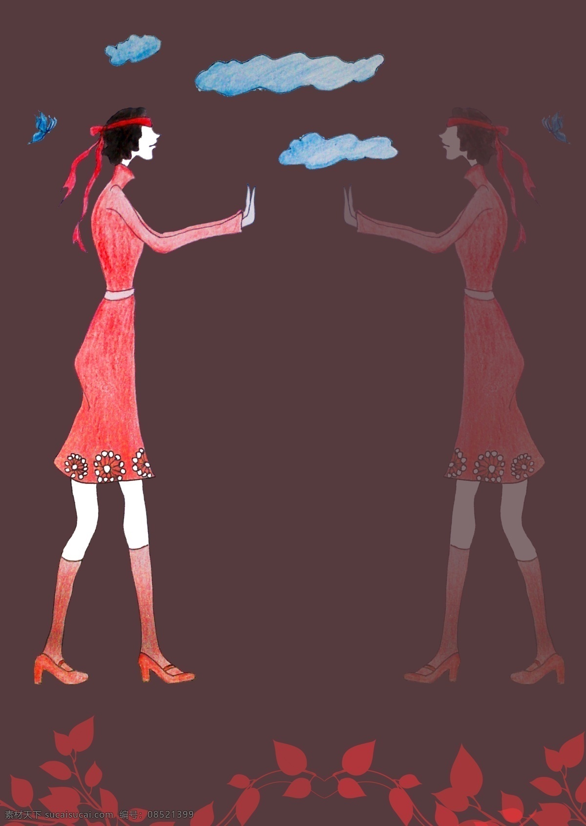 寻找 插画 创意 故事 红色 可爱 美女 人物 手绘 迷失 招贴设计 海报 其他海报设计