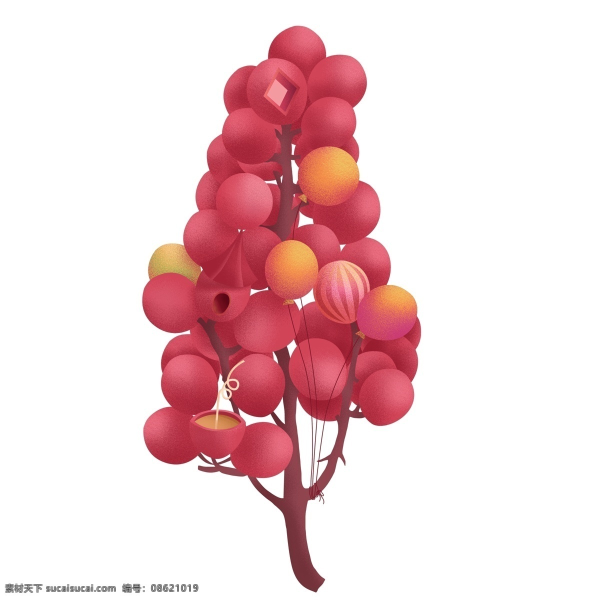 卡通 红色 气球 树 图案 元素 装饰 气球树 手绘 手绘图案 元素设计 简约 创意元素 psd元素 免扣元素