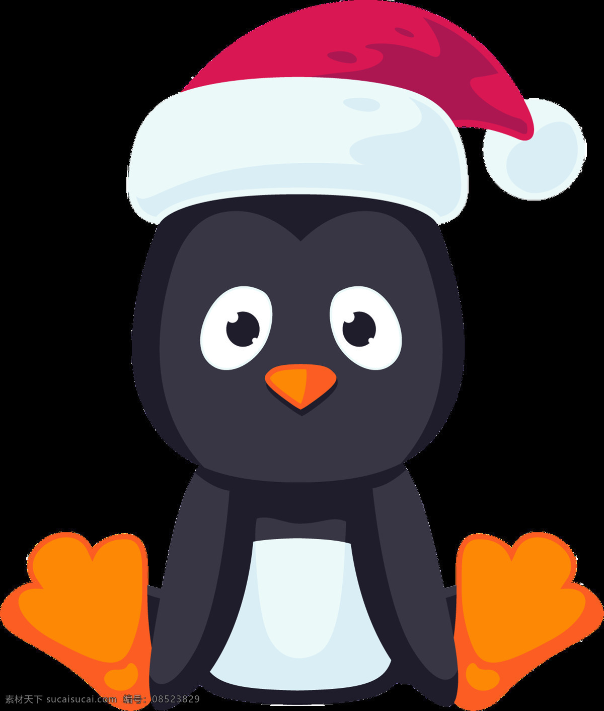 戴 圣诞 帽 坐 小企鹅 透明 卡通 动物 黑色 可爱 帽子 免扣素材 透明素材 装饰图片