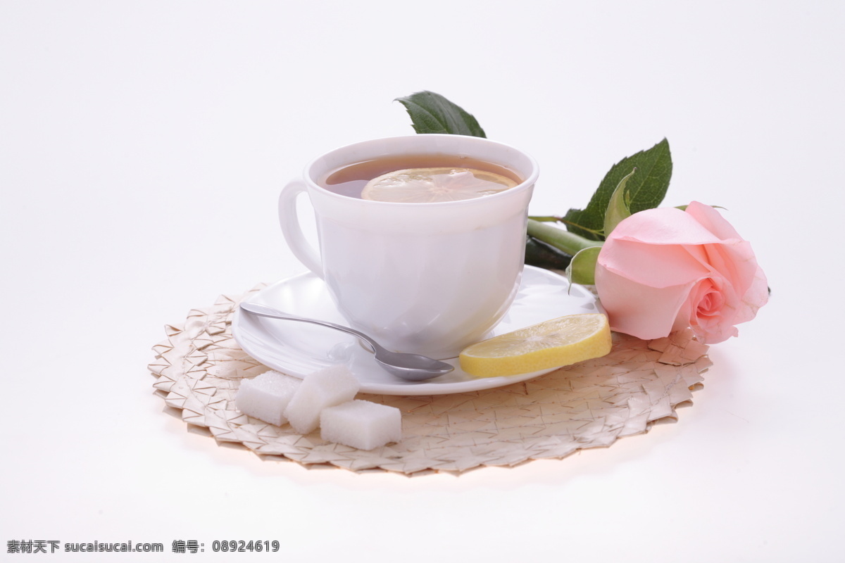 玫瑰和茶杯 玫瑰花 茶杯 糖块 柠檬 花之系列 花草 生物世界