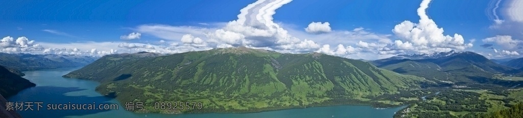 喀纳斯湖 夏景 湖面 山脉 延绵 地质山 植被 树林 蓝天白云 景观 景点 新疆 旅游摄影 国内旅游