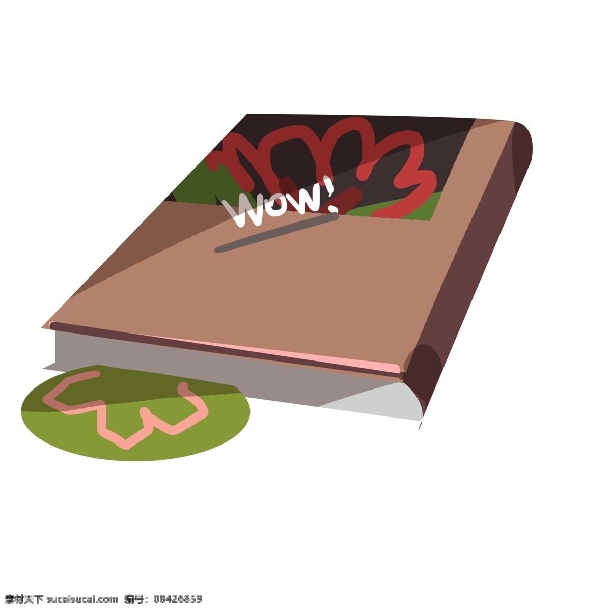 夹 花朵 书签 书 夹着书签的书 绿色书签 咖啡色书皮书 红色花朵 厚厚的书本 书本插画 精装书本