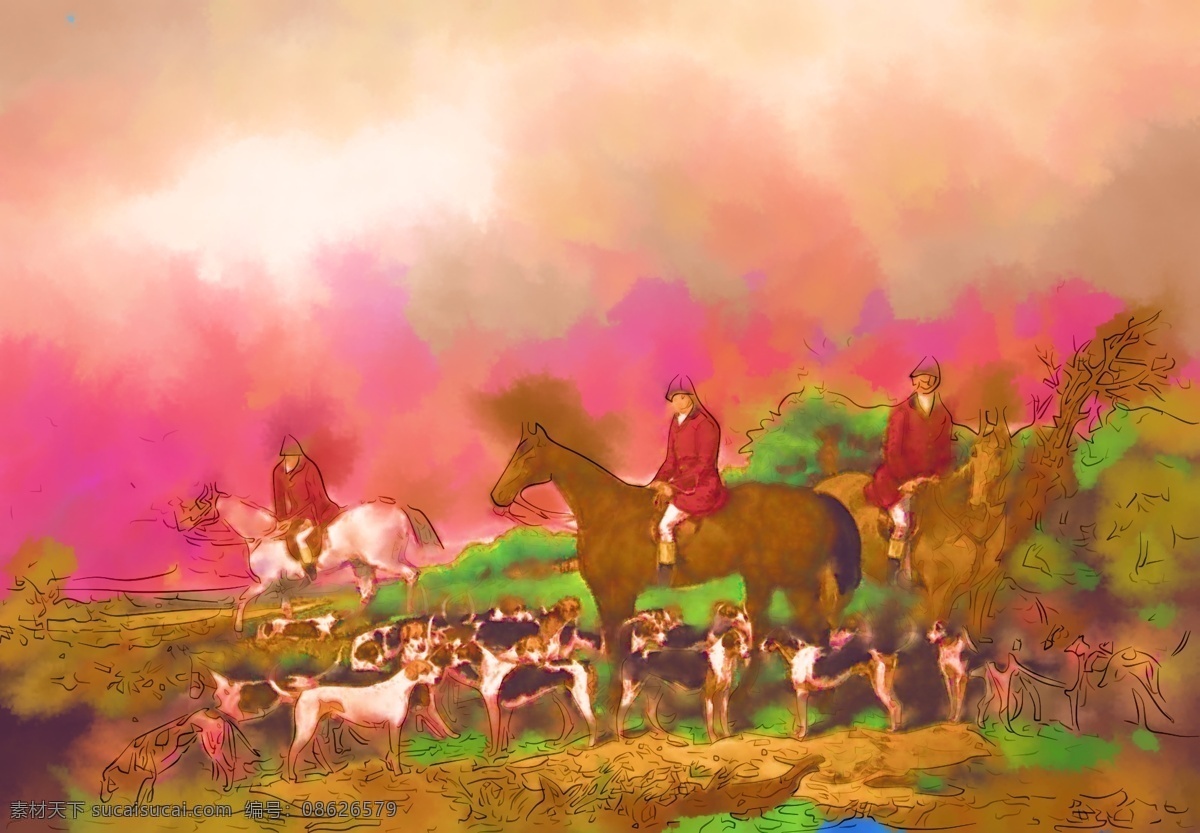 农场 油画 动物油画 风景 风景油画 油画素材 骑马油画 装饰素材