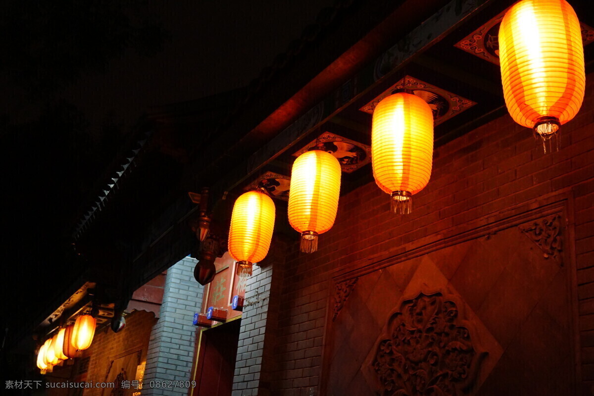 红色灯笼 传统灯饰 老北京 胡同