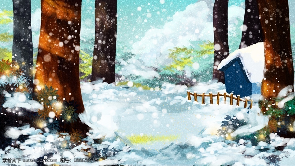 手绘 树林 中 大雪 节气 背景 冬天背景 24节气 广告背景 背景素材 大雪节气 冬季背景 冬天到了 中国传统节气 节气背景 传统节气