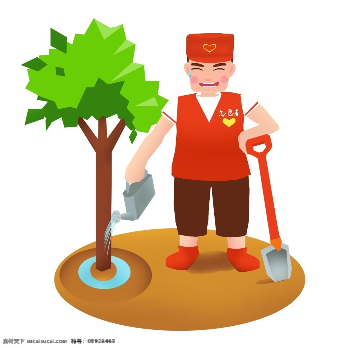 商用 高清 劳动节 志愿者 劳动 种树 植树 可商用 手绘 浇水 卡通