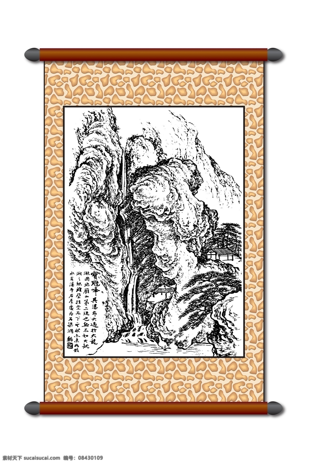 白描 风景画 白描风景 版画风景 山水画 线描 工笔 美术 黑白稿 卷轴画 挂画 中国风 古画 传统画 艺术画 文化艺术 绘画书法 设计图库 分层 源文件 风景
