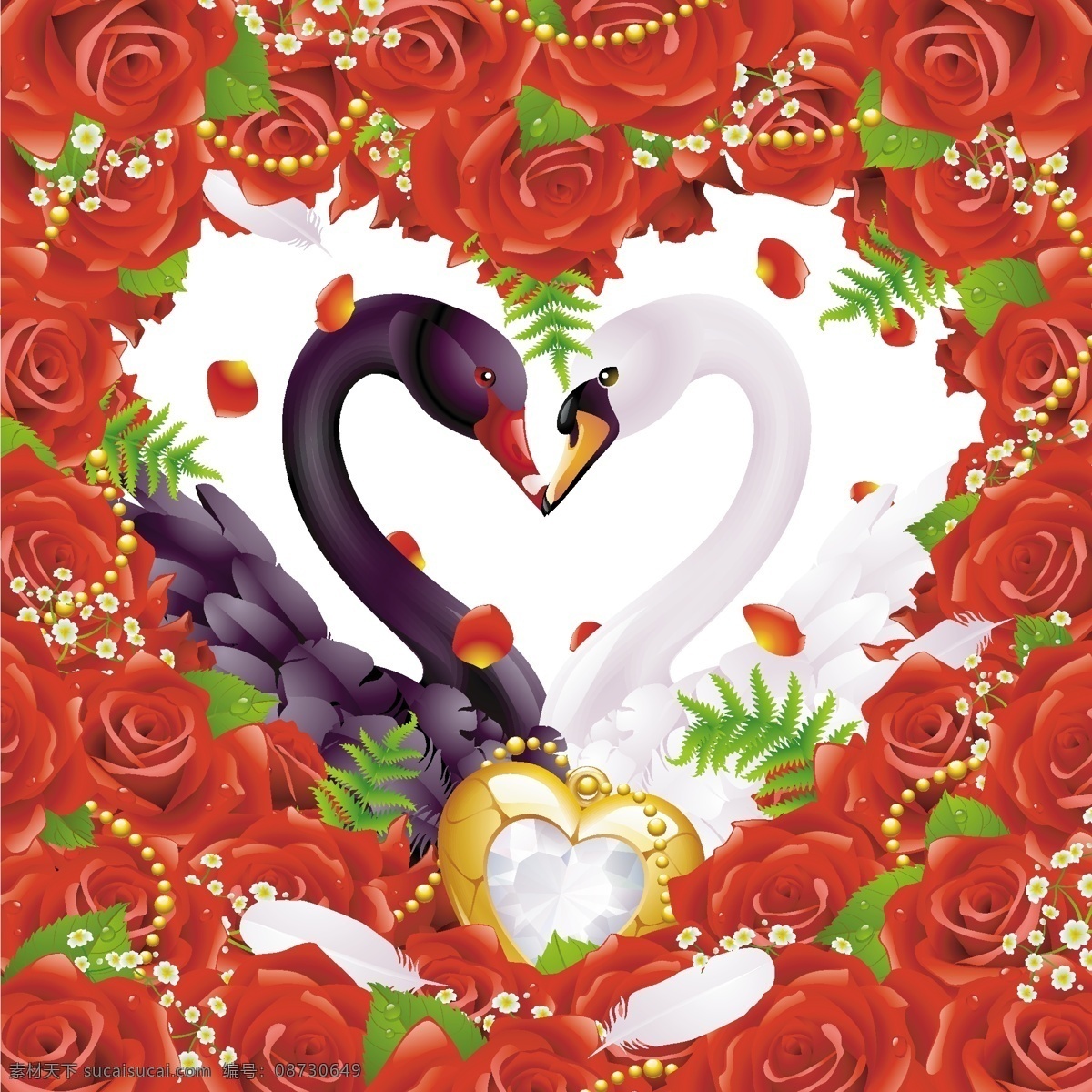 爱浪 漫 玫瑰红 天鹅 主题 矢量 爱情 白天鹅 红玫瑰 浪漫 玫瑰 项链 心形 珠宝 白天 向量的爱
