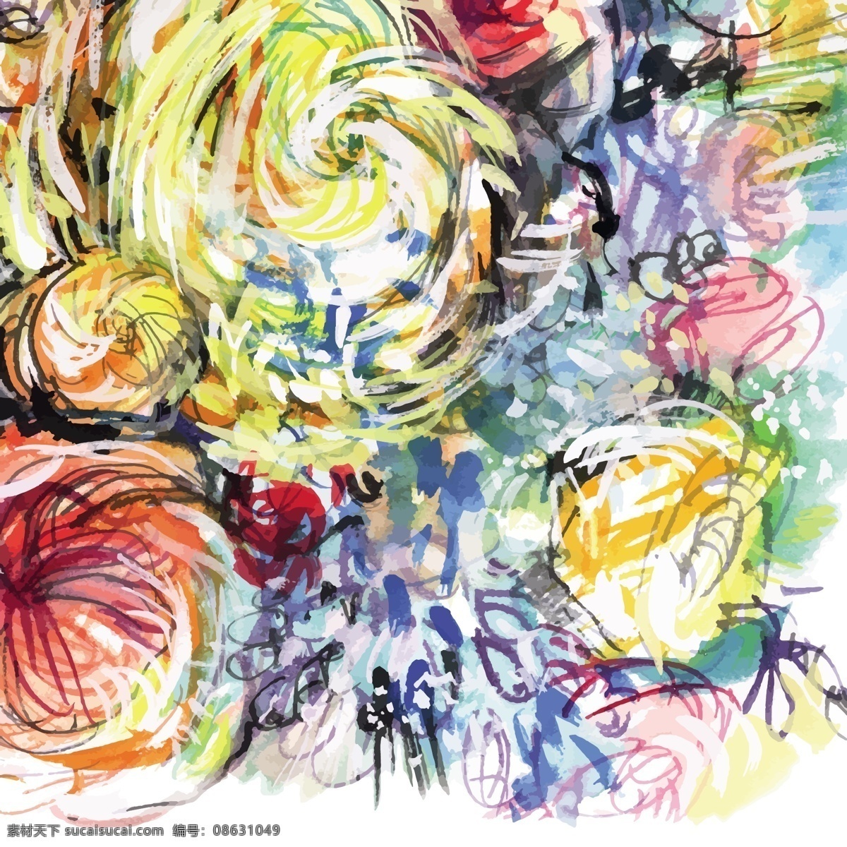 抽象 水彩 矢量图 抽象水彩花 个性涂鸦花卉 花卉 背景 底纹 白色