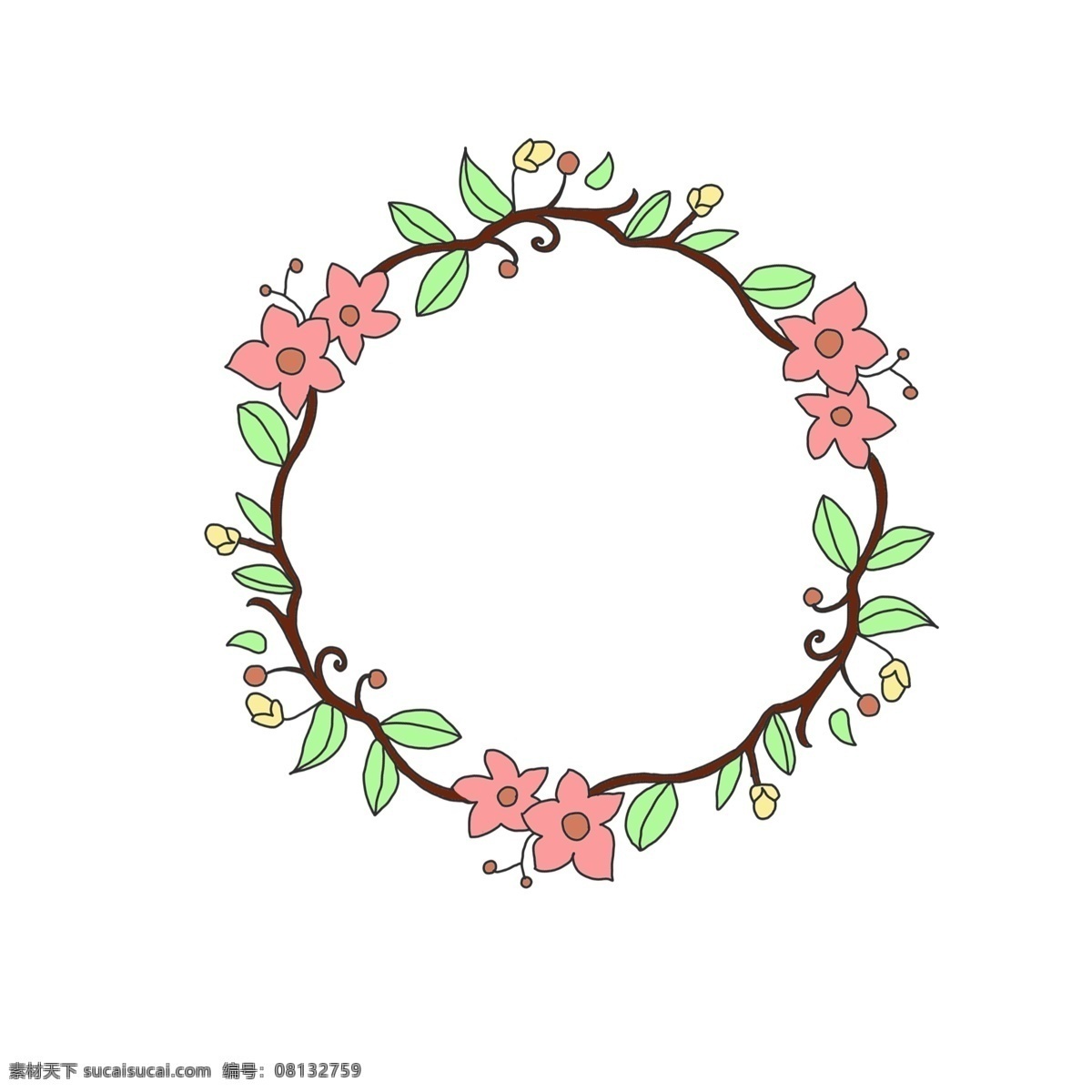 新鲜 植物 花朵 花环 边框 插画 花藤 手绘