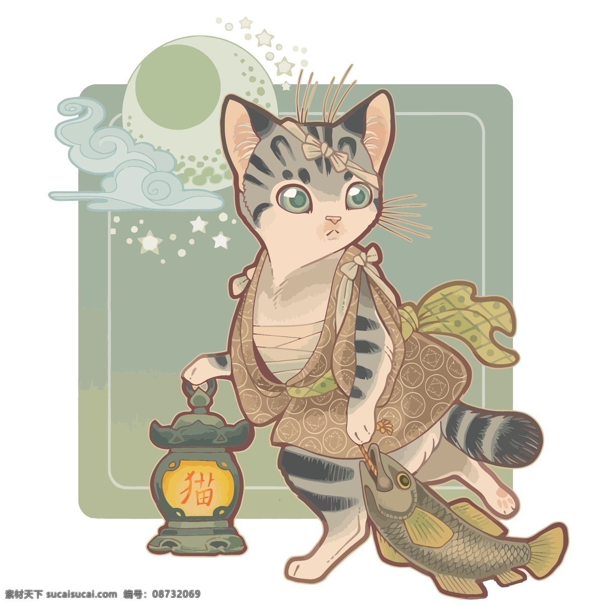猫咪 卡通猫咪 卡通猫 动物 宠物 手绘 手绘素材 手绘动物 花 印花 印花图案 可爱 可爱素材 猫咪元素 精灵 和风 日式 中式 月亮 提灯 招财猫 日式和风 卡通设计