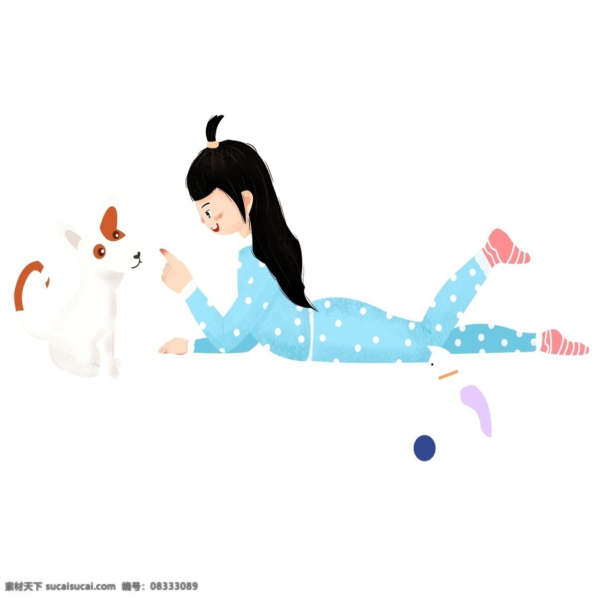 家居 女孩 狗 人物 插画 元素 小清晰 卡通 手绘 女生 可爱 猫