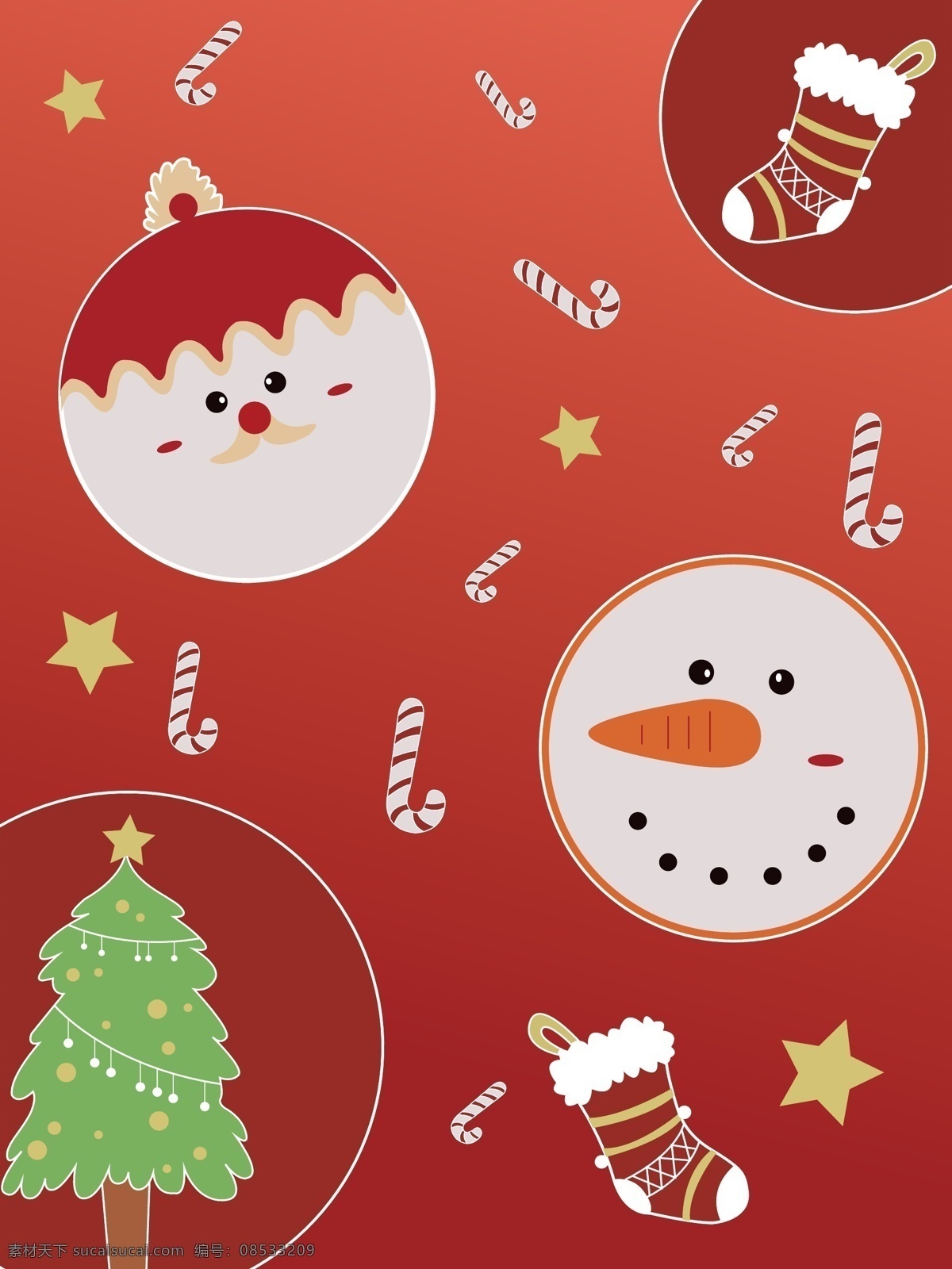 全 原创 圣诞 可爱 主题 元素 背景 圣诞树 圣诞老人 红色 雪人 圣诞元素