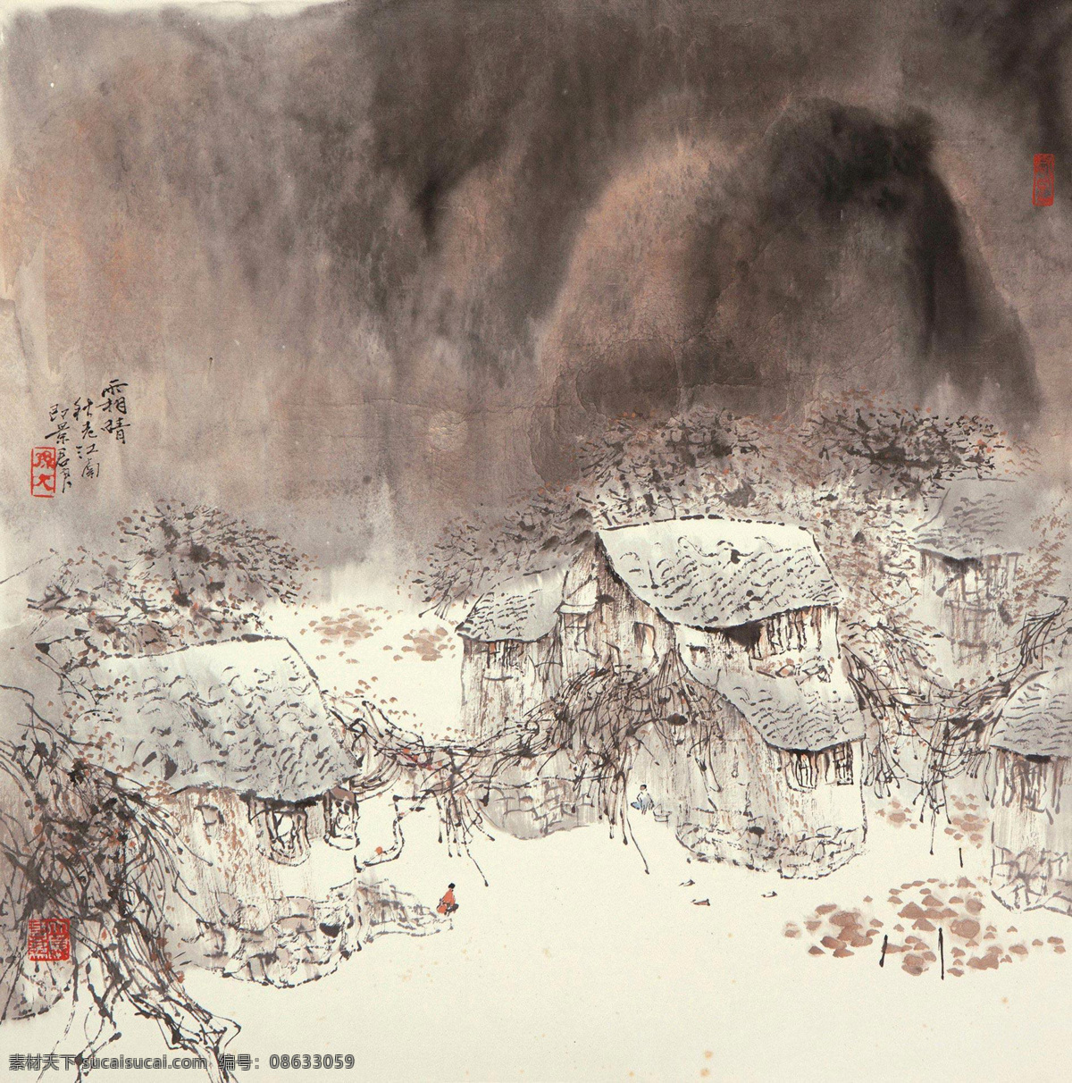 国画 绘画书法 落叶 晴天 秋天 诗意 水墨画 霜晴设计素材 霜晴模板下载 霜晴 孙君良 霜降 雪白 写意 中国画 文化艺术 国画孙君良