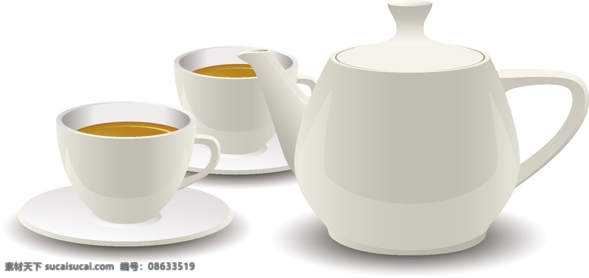 精致 白瓷 茶具 矢量图 其他矢量图