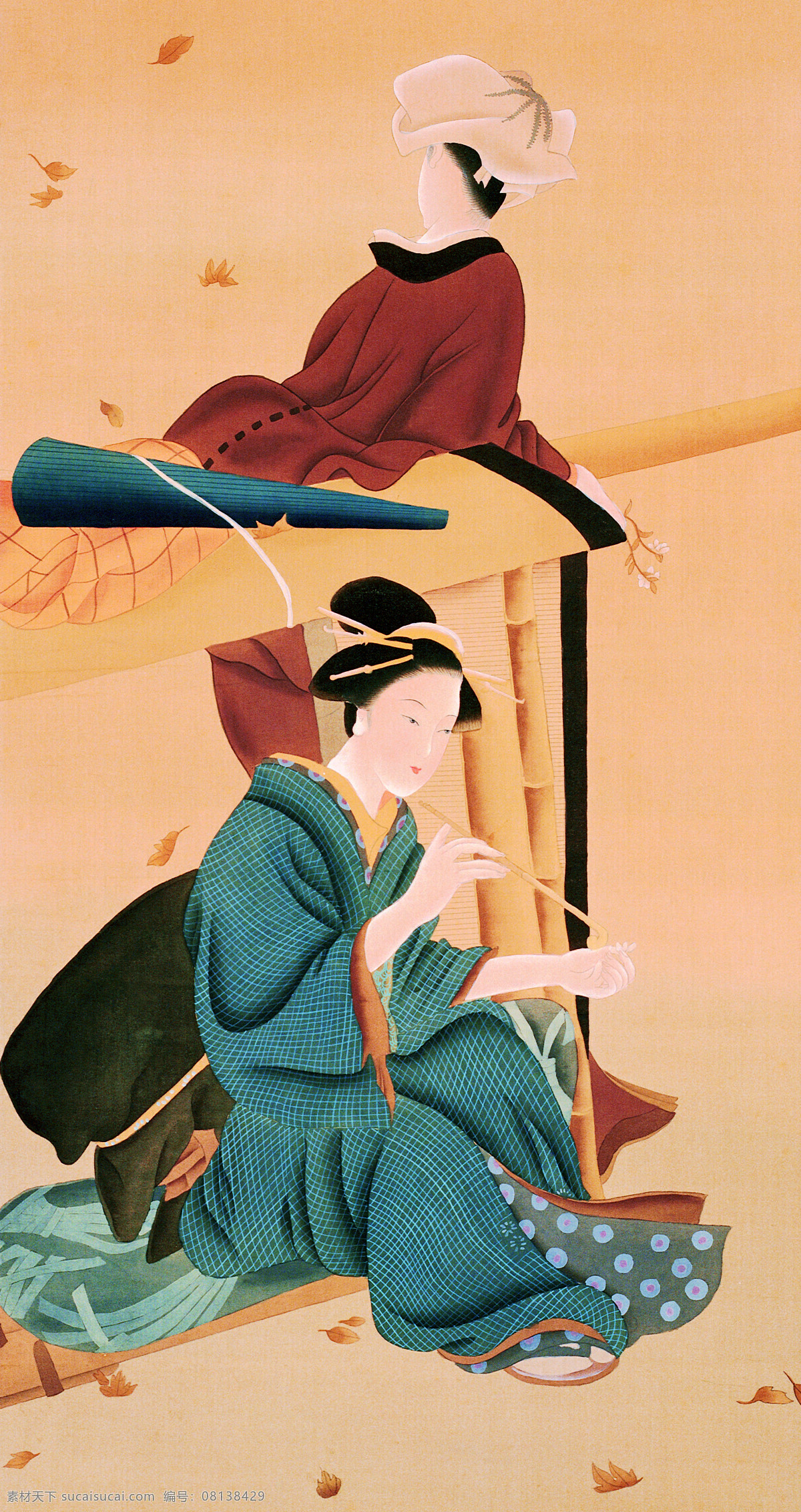 仕女 和服 绘画书法 文化艺术 东洋侍女 家居装饰素材 移门