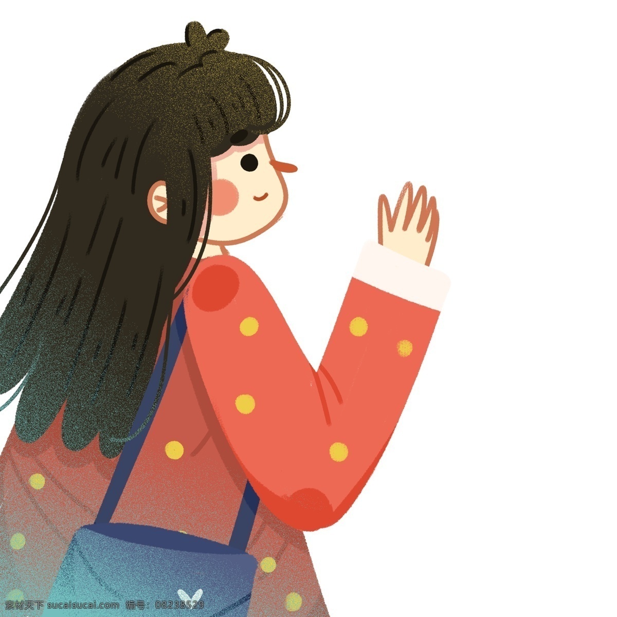 卡通 可爱 招手 女孩 人物 打招呼 插画