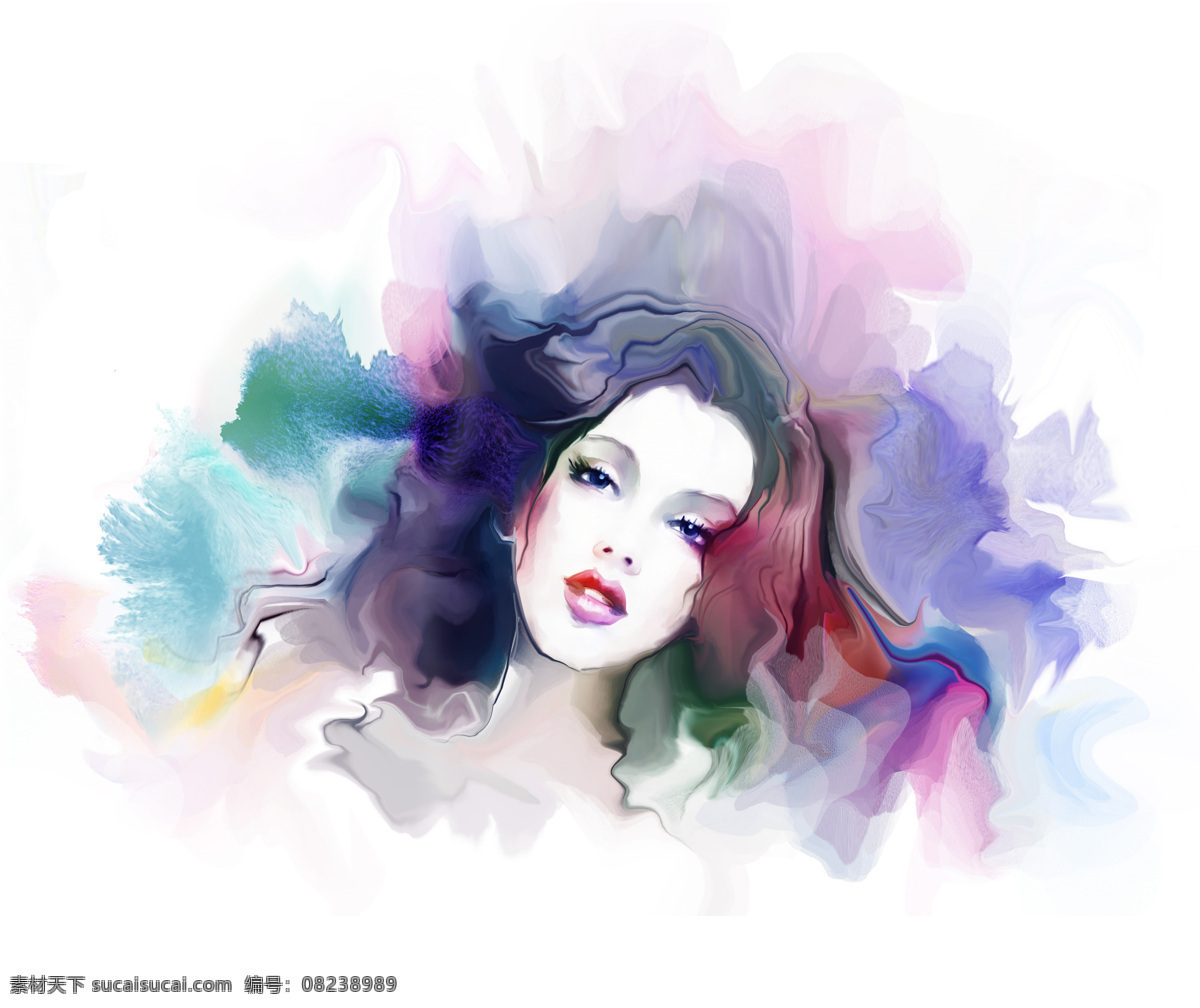 长发 美女 插画 墨迹 女人 卡通性感 卡通插画 水彩插画 美女图片 人物图片