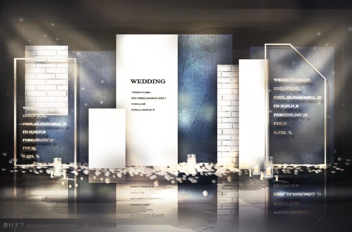 蓝白色 婚礼 合影 区 效果图 框 砖墙 婚礼效果图 蓝色婚礼 白色婚礼 层次 婚礼合影区