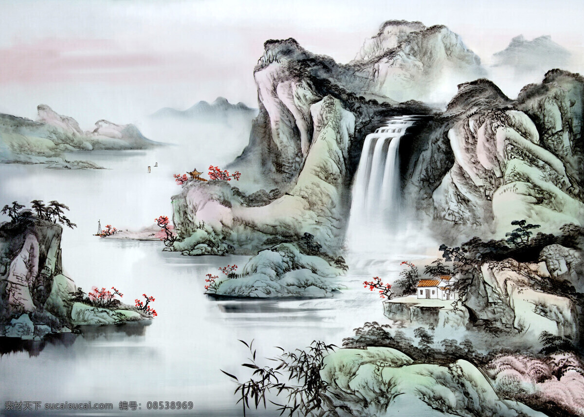 水墨山水 水墨 山水 树 太阳 鸟 水墨画 古风 泸州老窖山水 分层