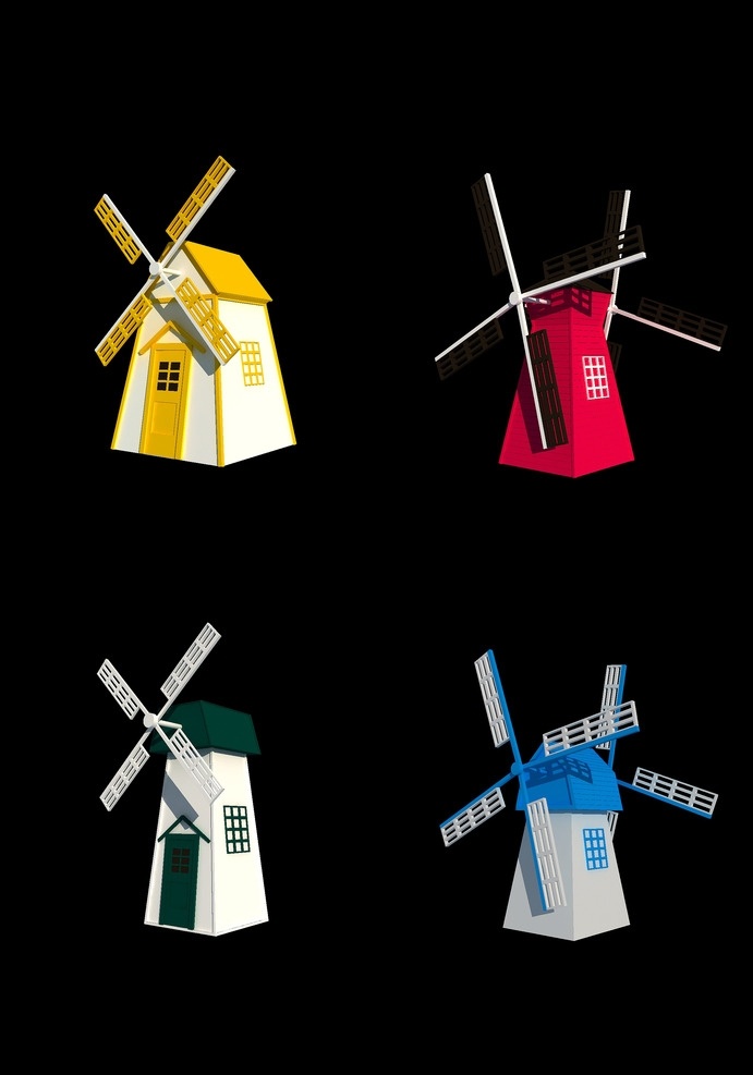 3d 模型 荷兰 风车 3d模型 荷兰风车模型 草坪装置 街头装置 红色荷兰风车 蓝色荷兰风车 黄色荷兰风车 绿色荷兰风车 模型制作 3d设计 3d作品 max