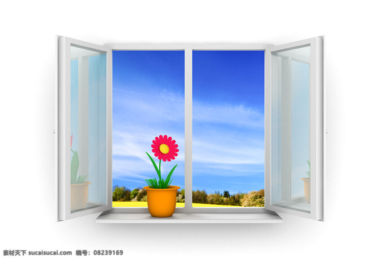 窗台 上 花朵 门窗 窗子 明朗 装潢 窗 玻璃窗 敞开的窗子 塑钢窗 窗前 其他类别 环境家居