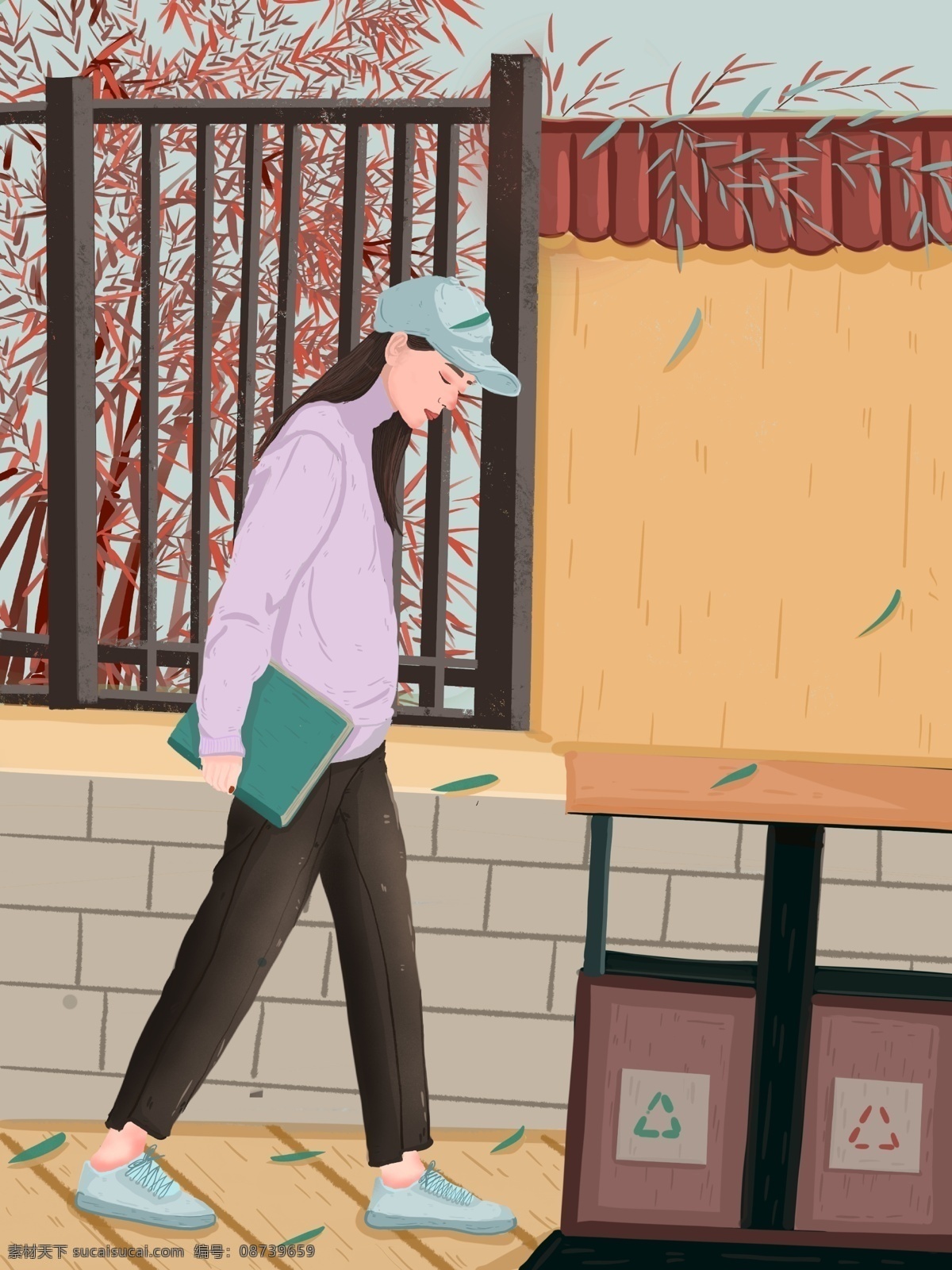 早安 世界 上班 路上 你好 2019 原创手绘 你好2019 跨年 元宵节 文艺女孩 早安世界 唯美 治愈 系 插画 上班的路上