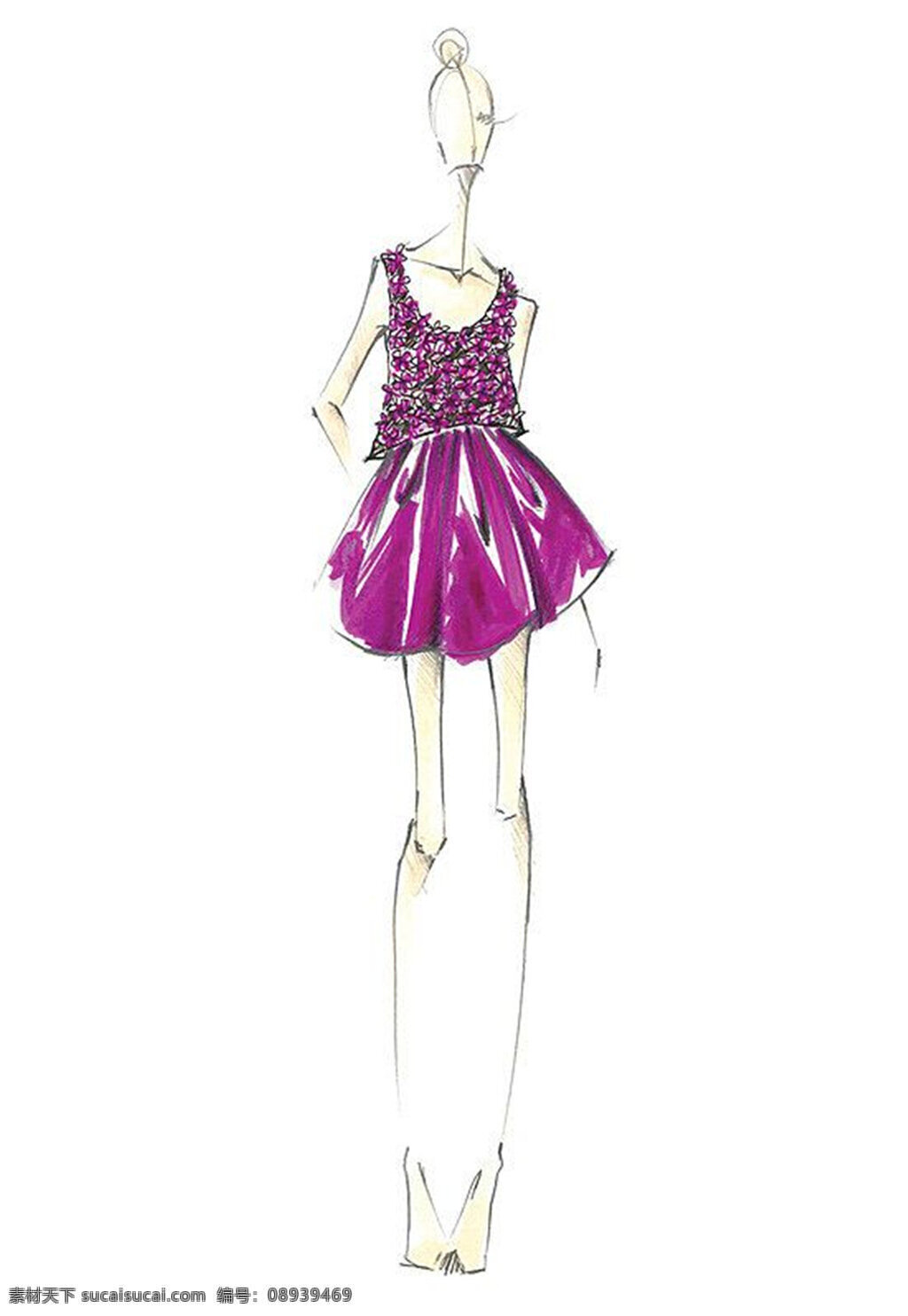 紫色 无袖 连衣裙 设计图 服装设计 时尚女装 职业女装 职业装 女装设计 效果图 短裙 衬衫 服装 服装效果图