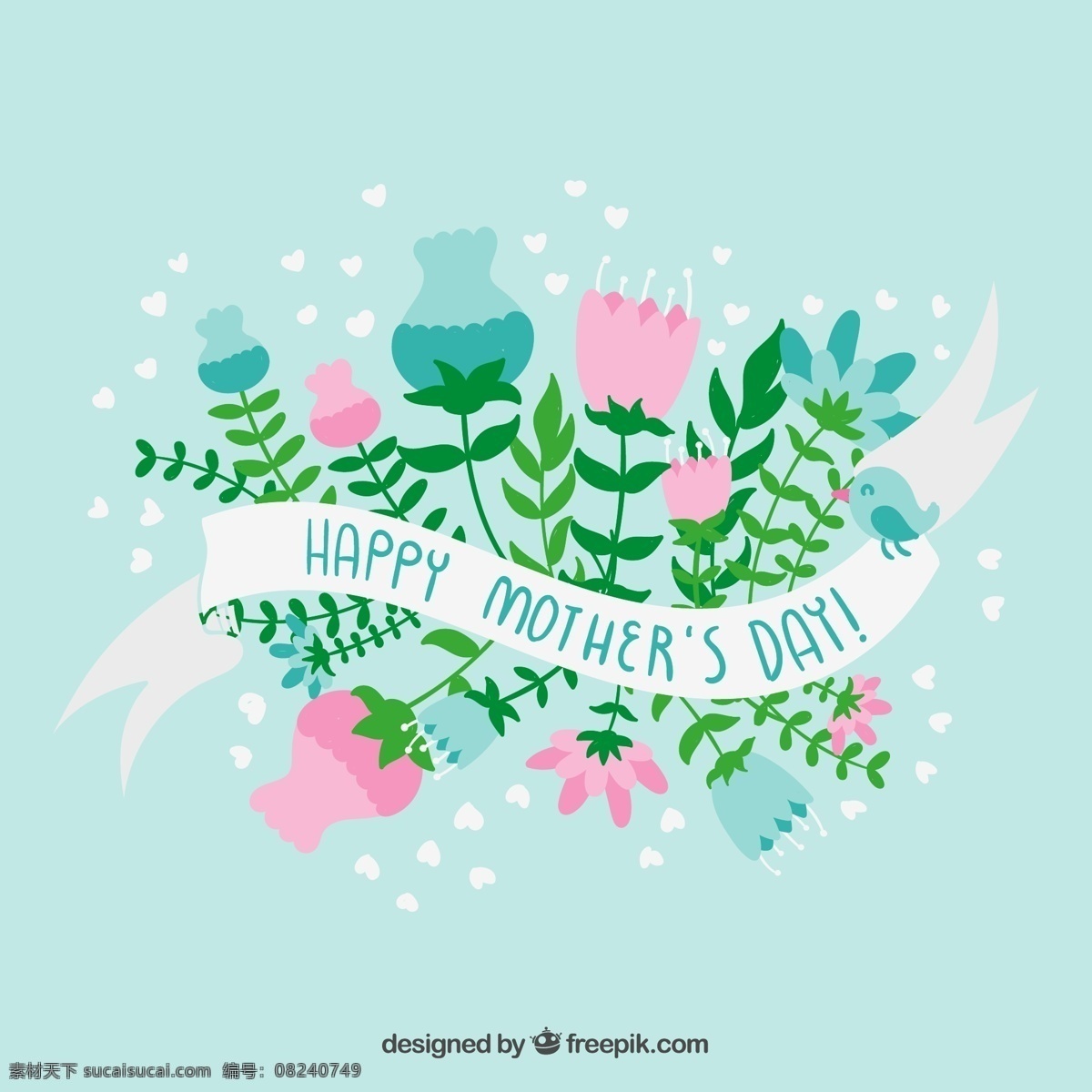 卡通 母亲节 花卉 丝带 矢量图 花朵 花枝 花 标签 图标 横幅 条幅 艺术字 鸟 装饰 爱心 心形 心型 节日 贺卡 卡片 庆祝 祝福 清新 插画 背景 海报 画册 母亲节素材 生物世界 花草 白色
