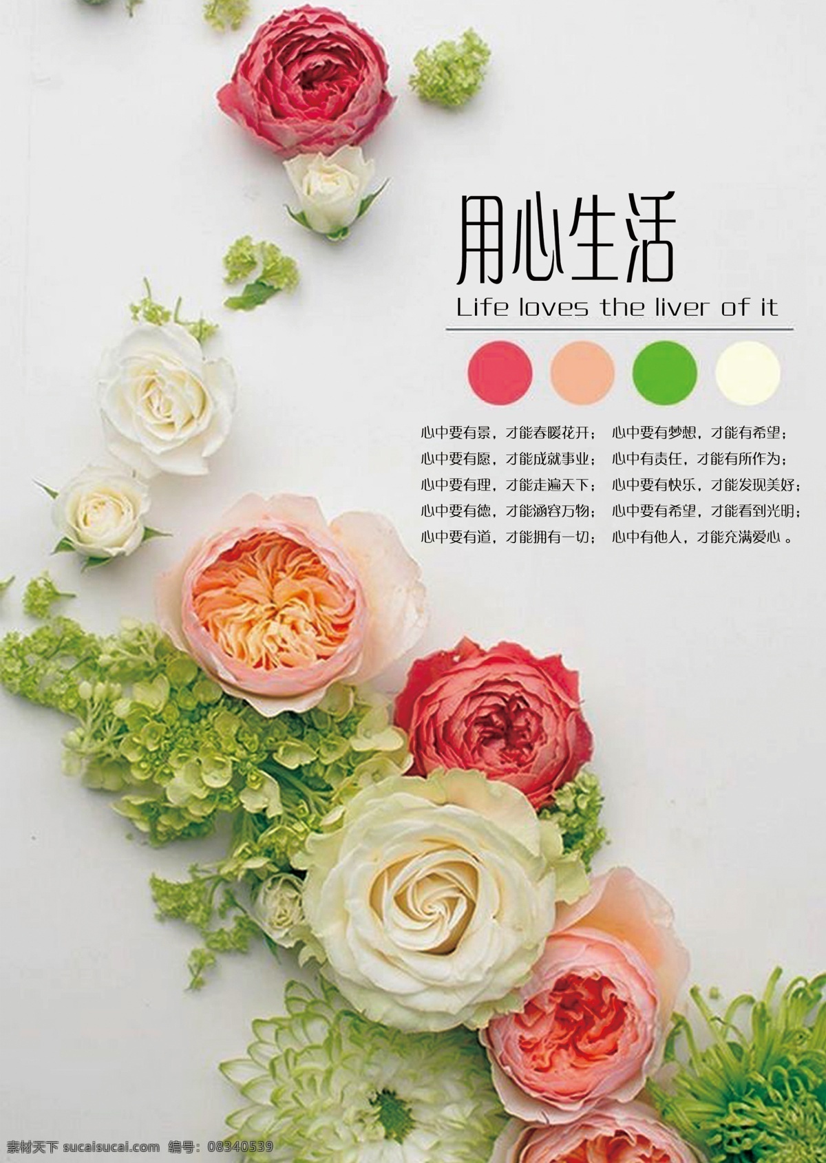 用心生活 花朵 生活 心 美丽 彩色 圆圈 灰色