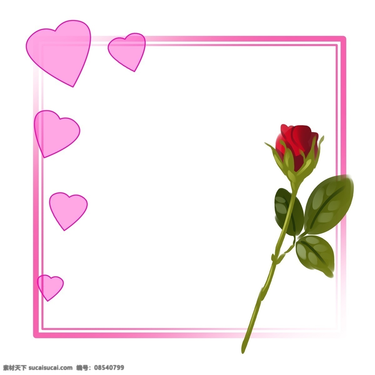 手绘 爱情 玫瑰 边框 插画 红色边框 玫瑰边框 方形边框 红色桃心 桃心插画 红玫瑰插画