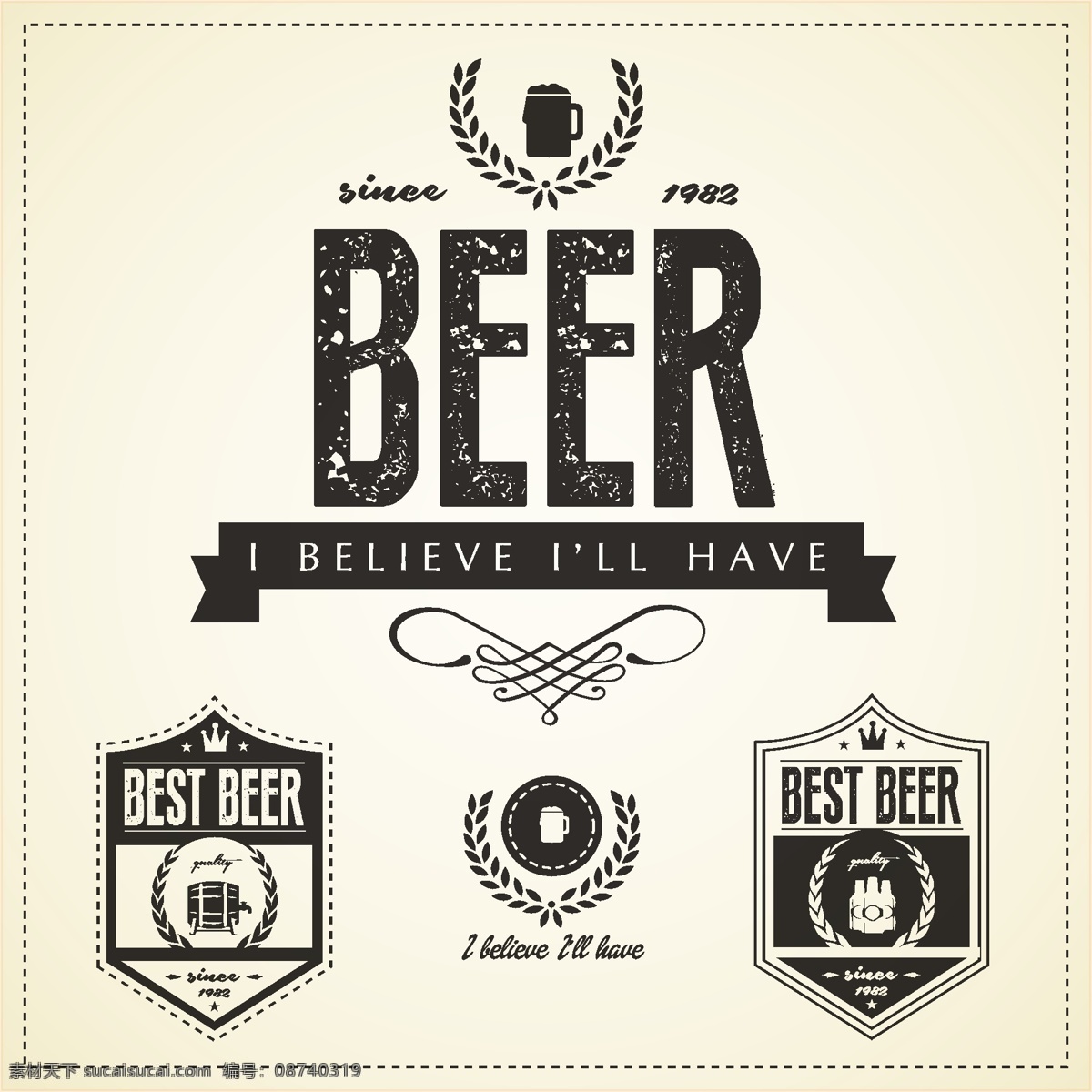 复古啤酒背景 复古 啤酒背景 啤酒 饮料 酒水 标志图标 矢量素材 白色