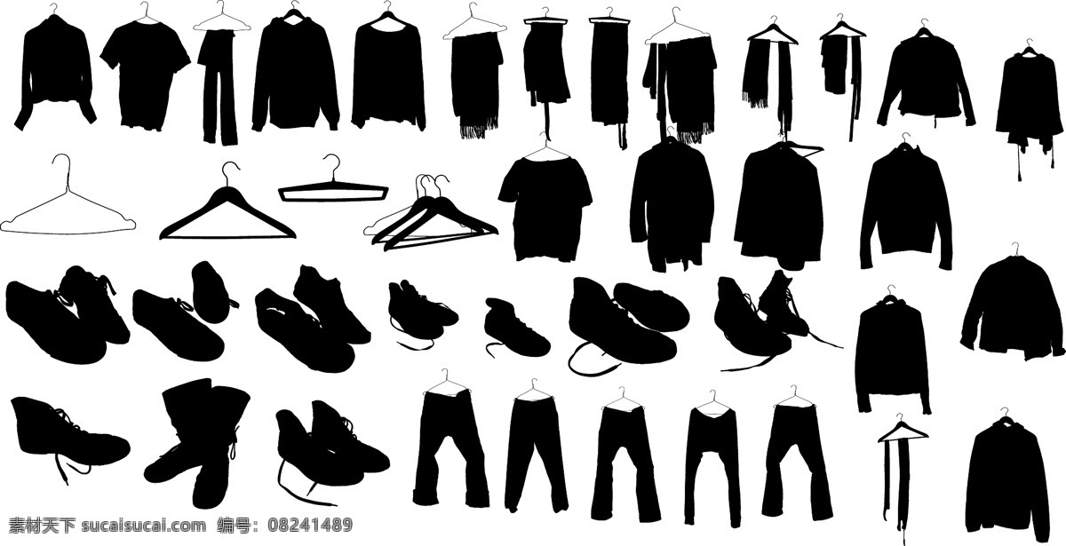衣物 鞋子 剪影 t恤 潮流元素 其他矢量 矢量素材 矢量图库 衣物鞋子剪影 psd源文件