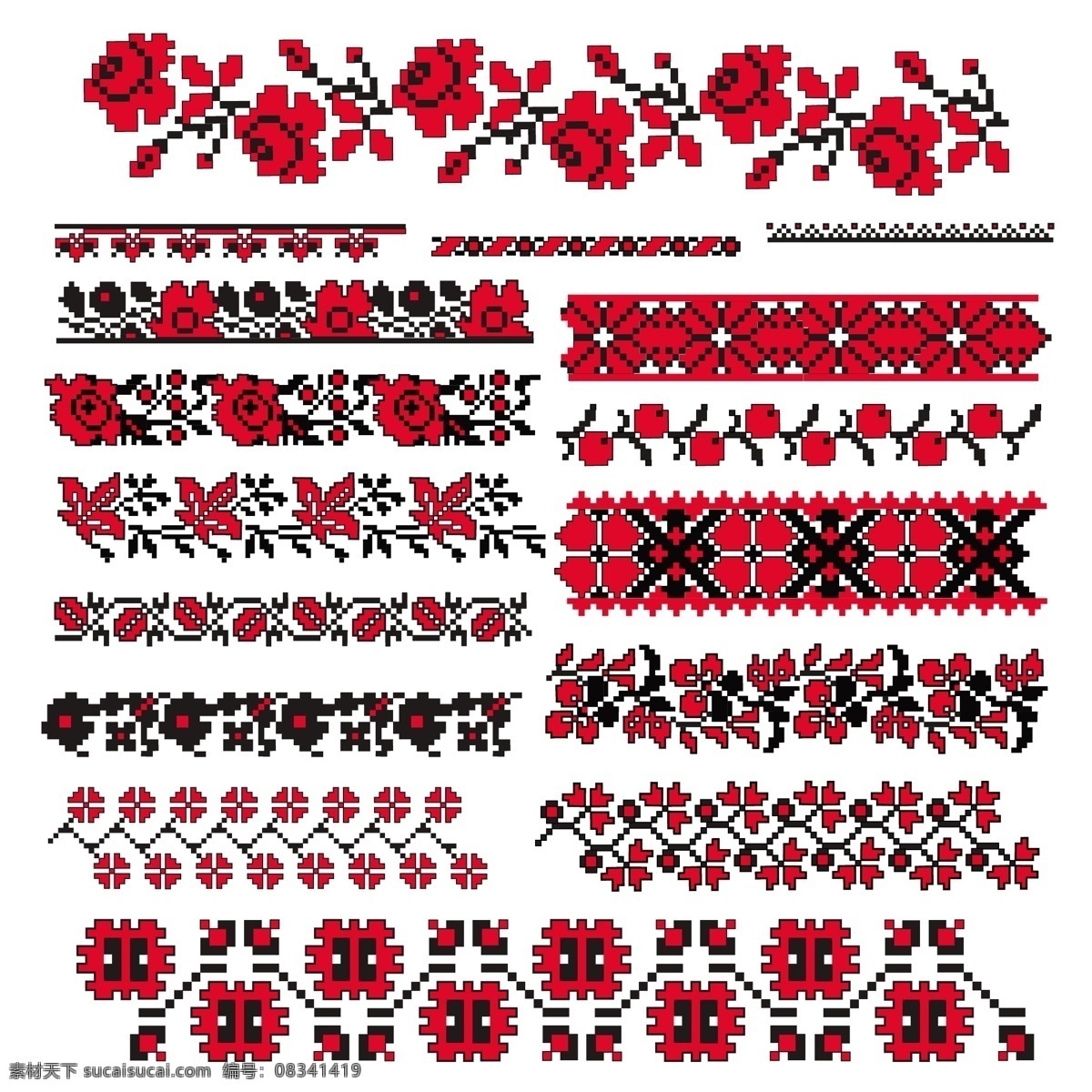 十字绣 图案 矢量 材料 刺绣 花 花瓣 花边 十字 图形 线条 美丽的 叶 像素 织造 矢量图 现代科技