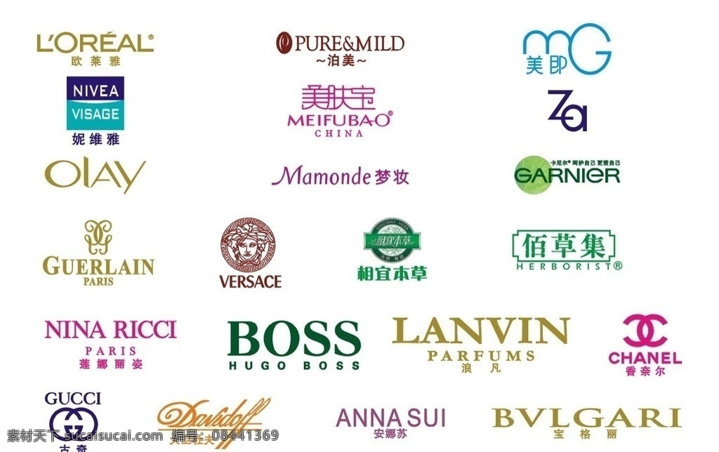各种 化妆品 标志 欧莱雅 泊美 za 香奈尔 美肤宝 梦妆 企业 logo 标识标志图标 矢量