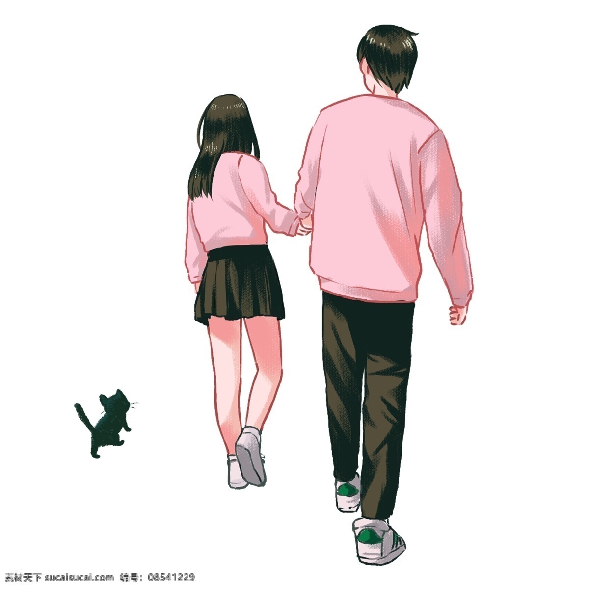 手绘 唯美 情人 背影 人物 元素 女孩设计元素 亲密 甜蜜情人 爱人 免抠元素 情人背影