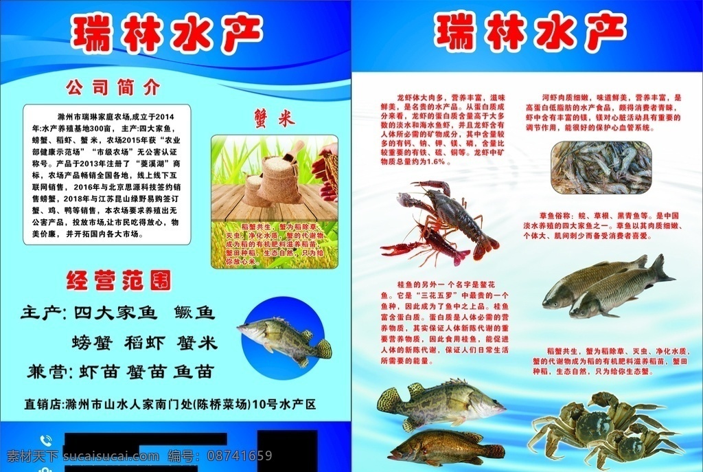 瑞林水产单页 水产鱼 四大家鱼 龙虾 蟹米