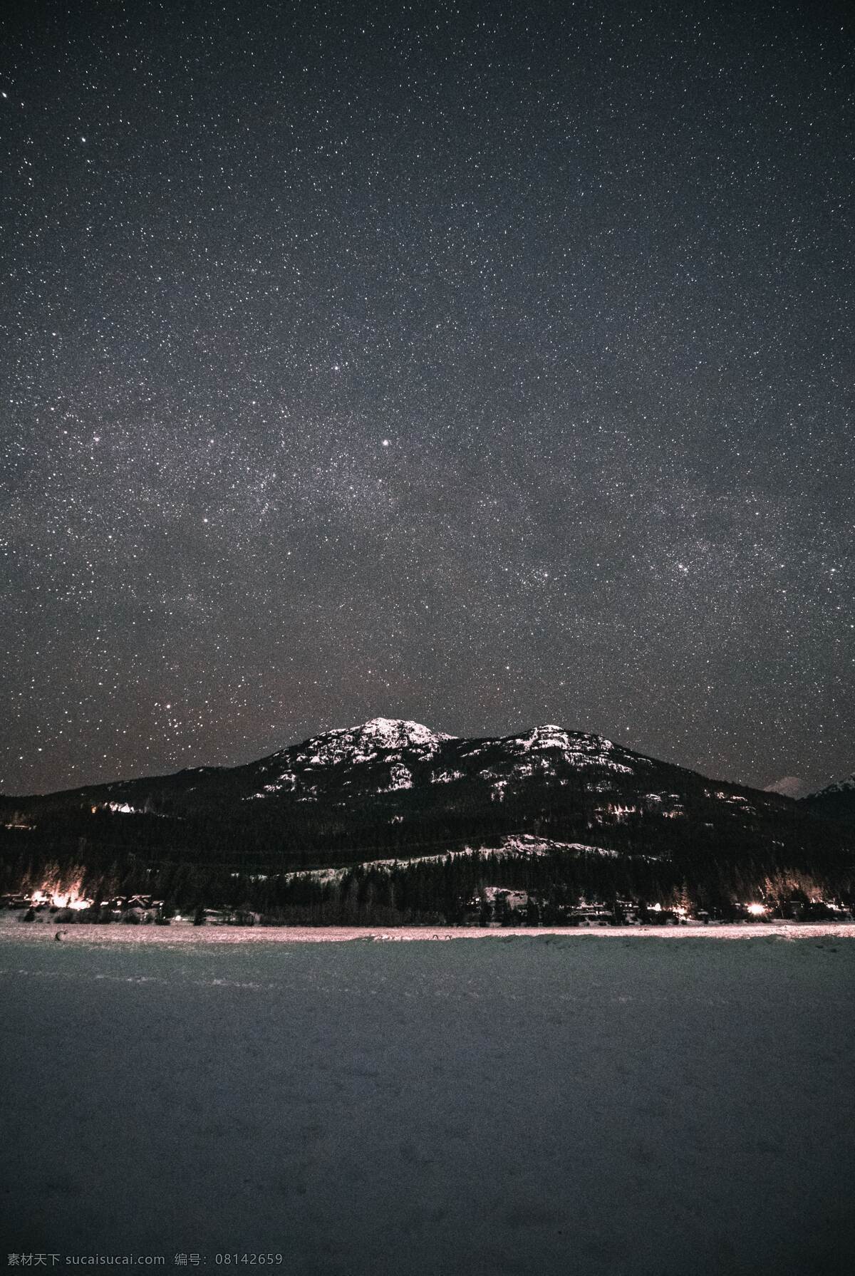 星空 夜晚 黑 黑天 星星 星 山 水 灯光 宇宙 自然景观 自然风景