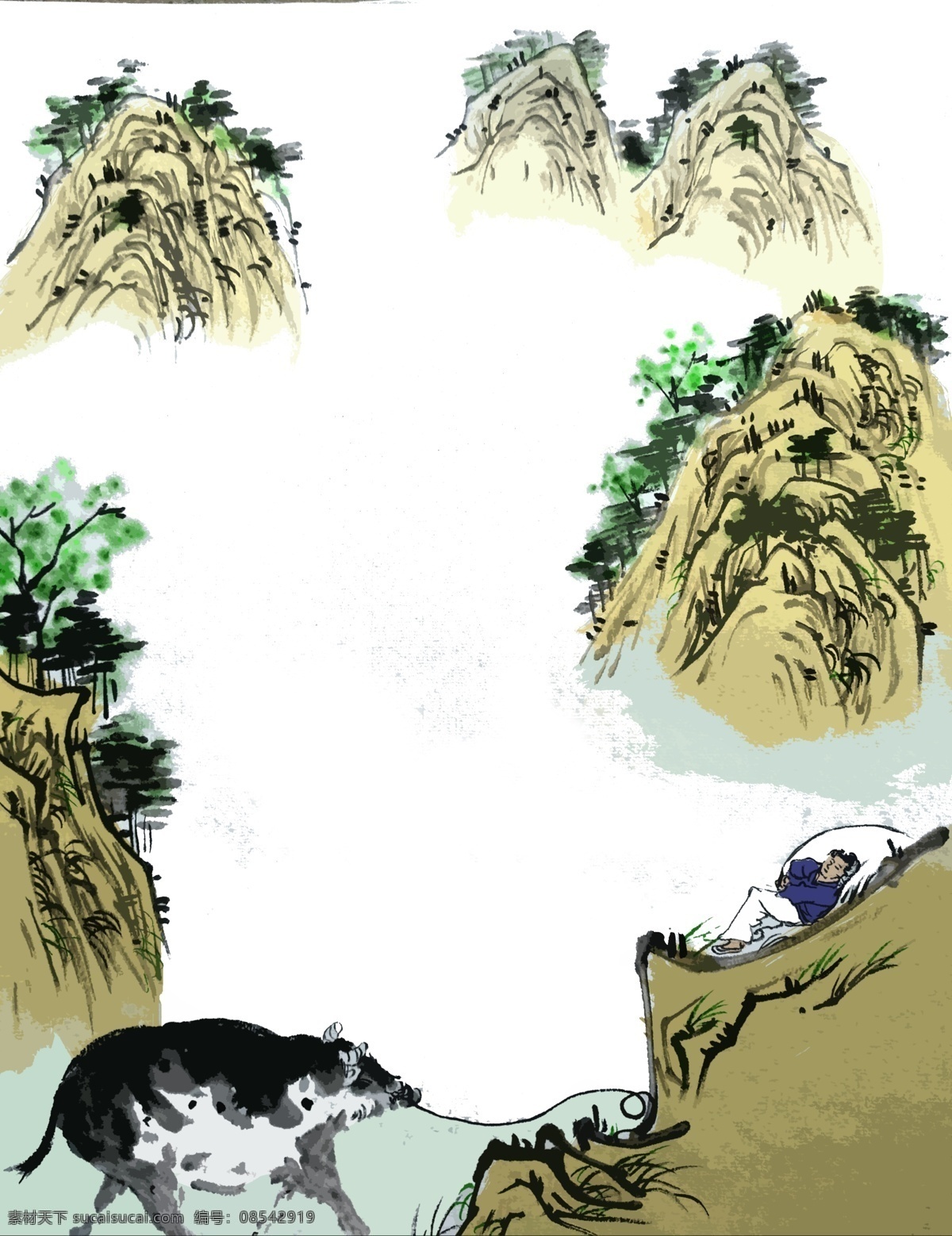 国画 山水 水墨 青山 春天 黄牛 牧童 装饰 边框 清明 装饰边框 猪年清明 童子 燕子 水牛 柳条 春燕 团子 上坟 祭祖 绿柳 可爱 农历 二十四节气